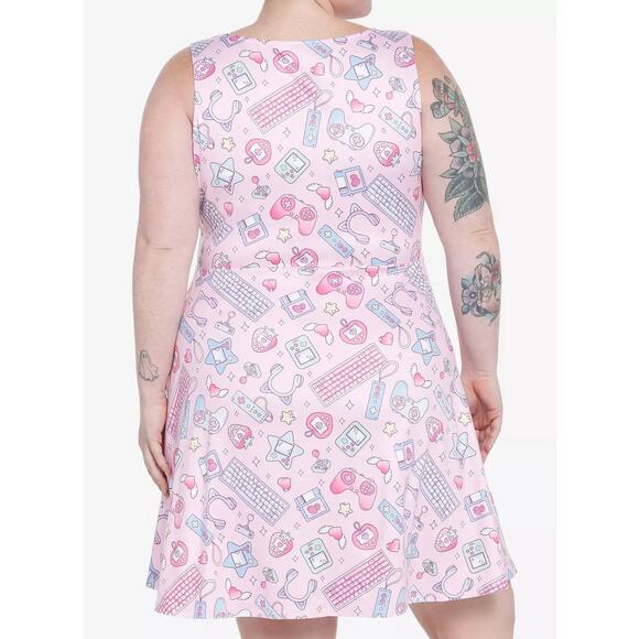 Sweet Society x Hot Topic NEW Kawaii Gamer Pastel Pink Tank Dress 3X Plus Size - Picture 2 of 9